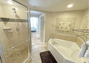 master bathroom with separate stand up shower and jacuzzi tub